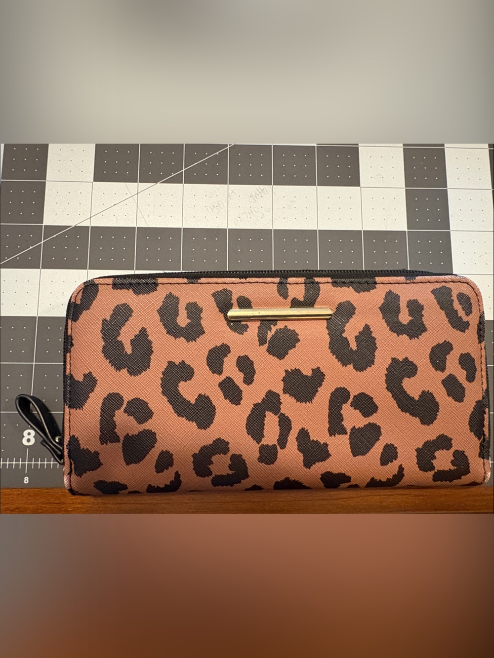 Leopard Print Zip Wallet  - Brown/Black